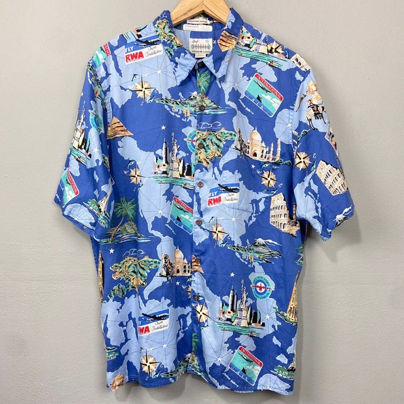 reyn spooner Other - Reyn Spooner Hawaiian Shirt Size‎ XL RWA Airlines World Map Travel Retro Beach